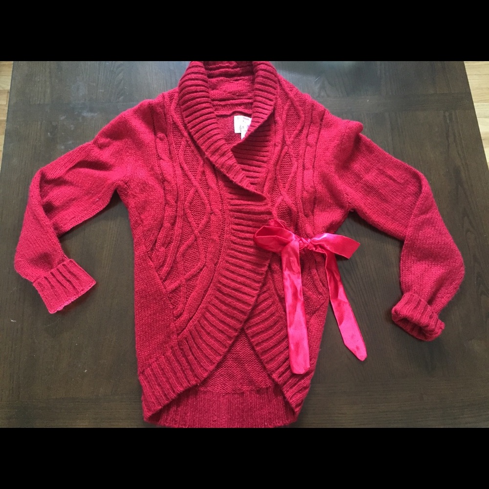 Beautiful,thick,cozy red sweater with satin tie